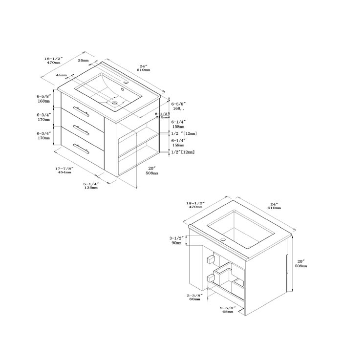Wrought Studio Exquisite Home 24'' Wall Mounted Single Bathroom Vanity